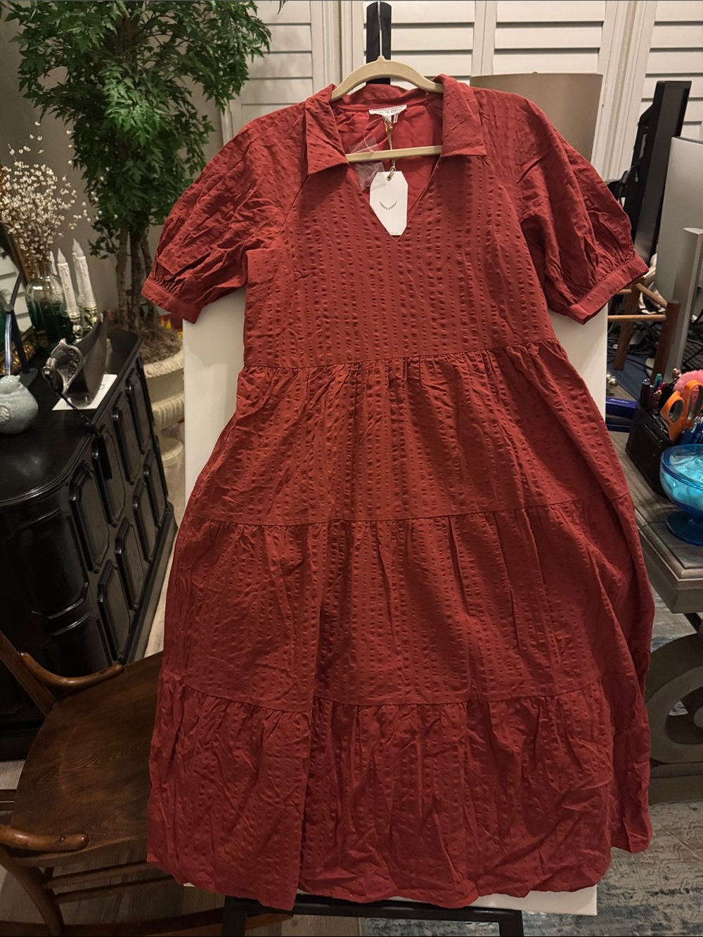 Free the Roses-Women's Rust Tiered Eyelet Dress